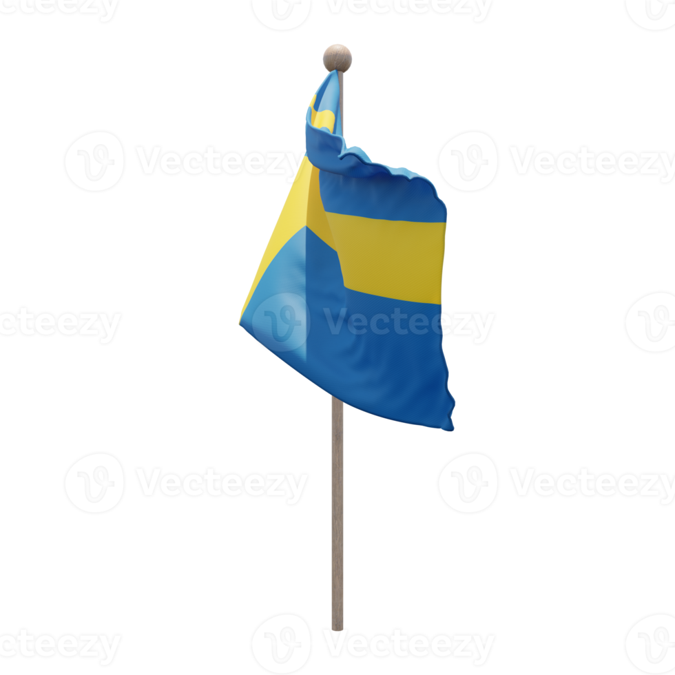 bandeira de ilustração 3d suécia no poste. mastro de madeira png