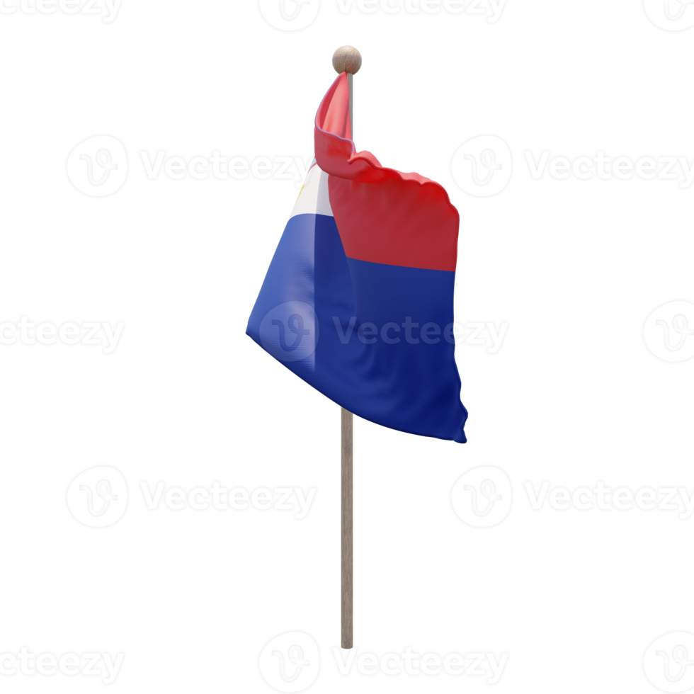 Sint Maarten 3d illustration flag on pole. Wood flagpole png