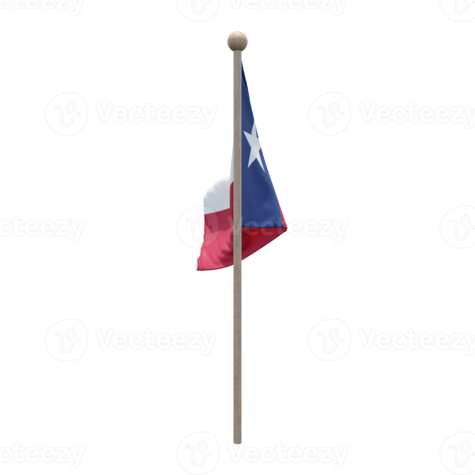 Texas 3d illustration flag on pole. Wood flagpole png