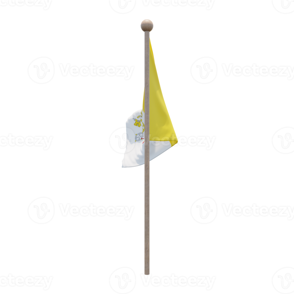 Vatican City 3d illustration flag on pole. Wood flagpole png