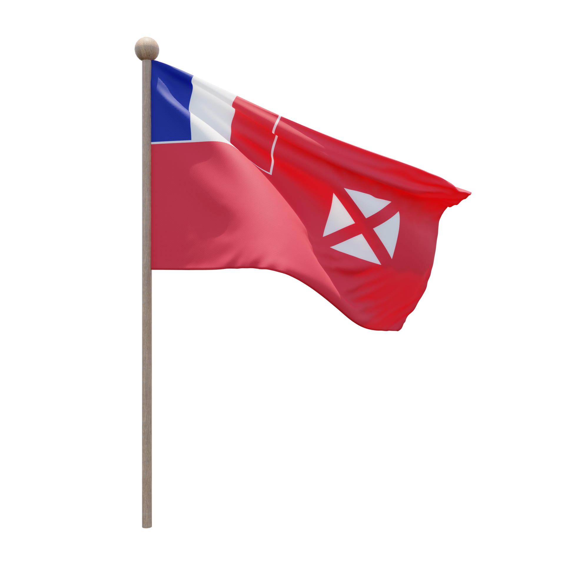 Wallis and Futuna 3d illustration flag on pole. Wood flagpole 11285260 PNG