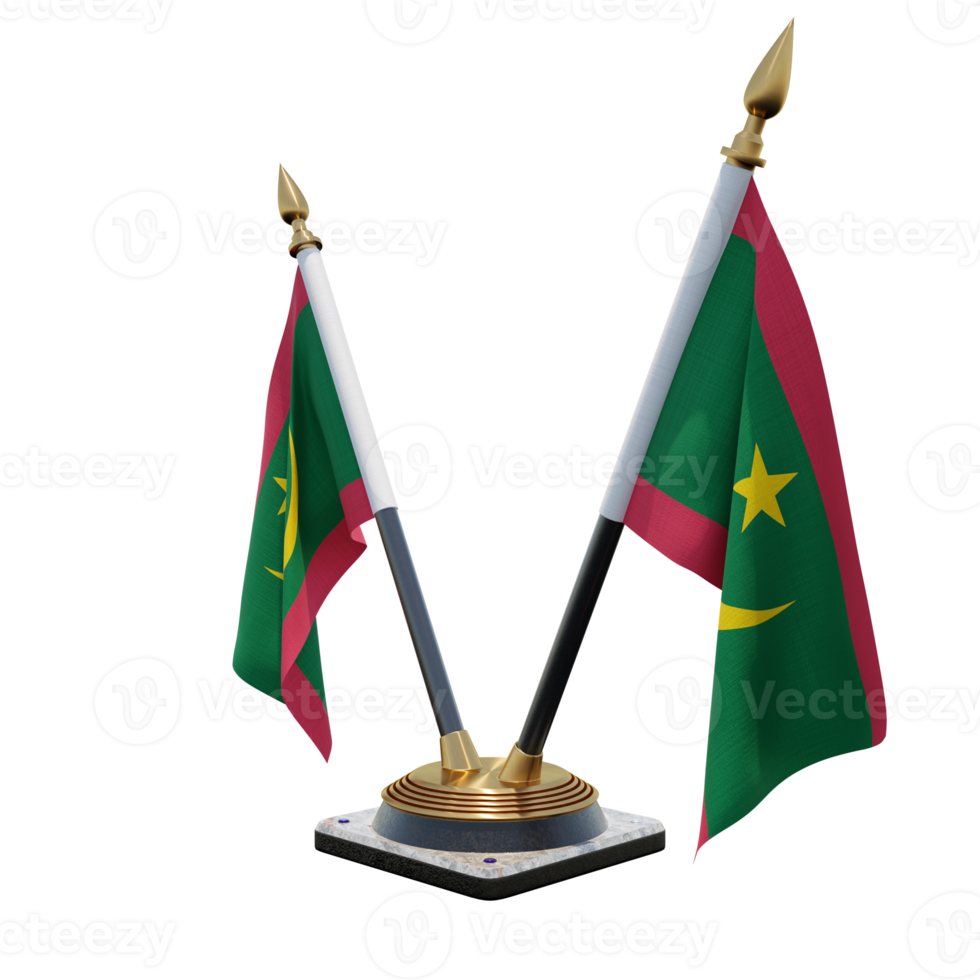 Mauritania 3d illustration Double V Desk Flag Stand png