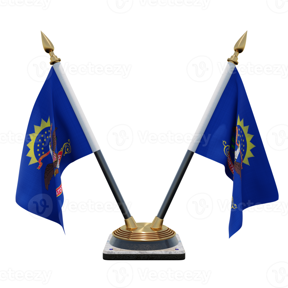 North Dakota 3d illustration Double V Desk Flag Stand png