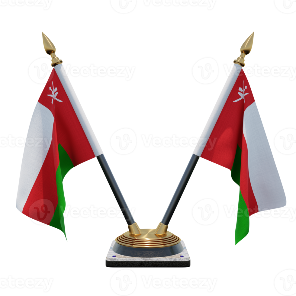 Oman 3d illustratie dubbele v bureau vlag staan png