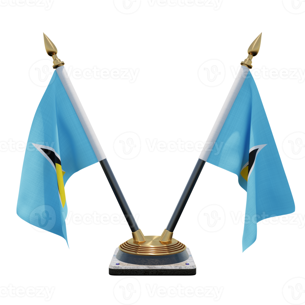 Saint Lucia 3d illustration Double V Desk Flag Stand png