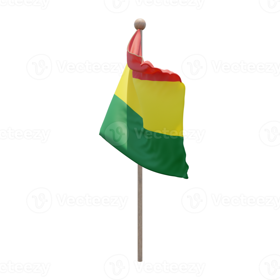 Bolivia 3d illustration flag on pole. Wood flagpole png