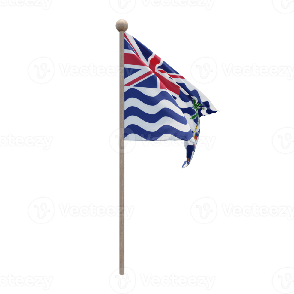 Commissioner of British Indian Ocean Territory 3d illustration flag on pole. Wood flagpole png