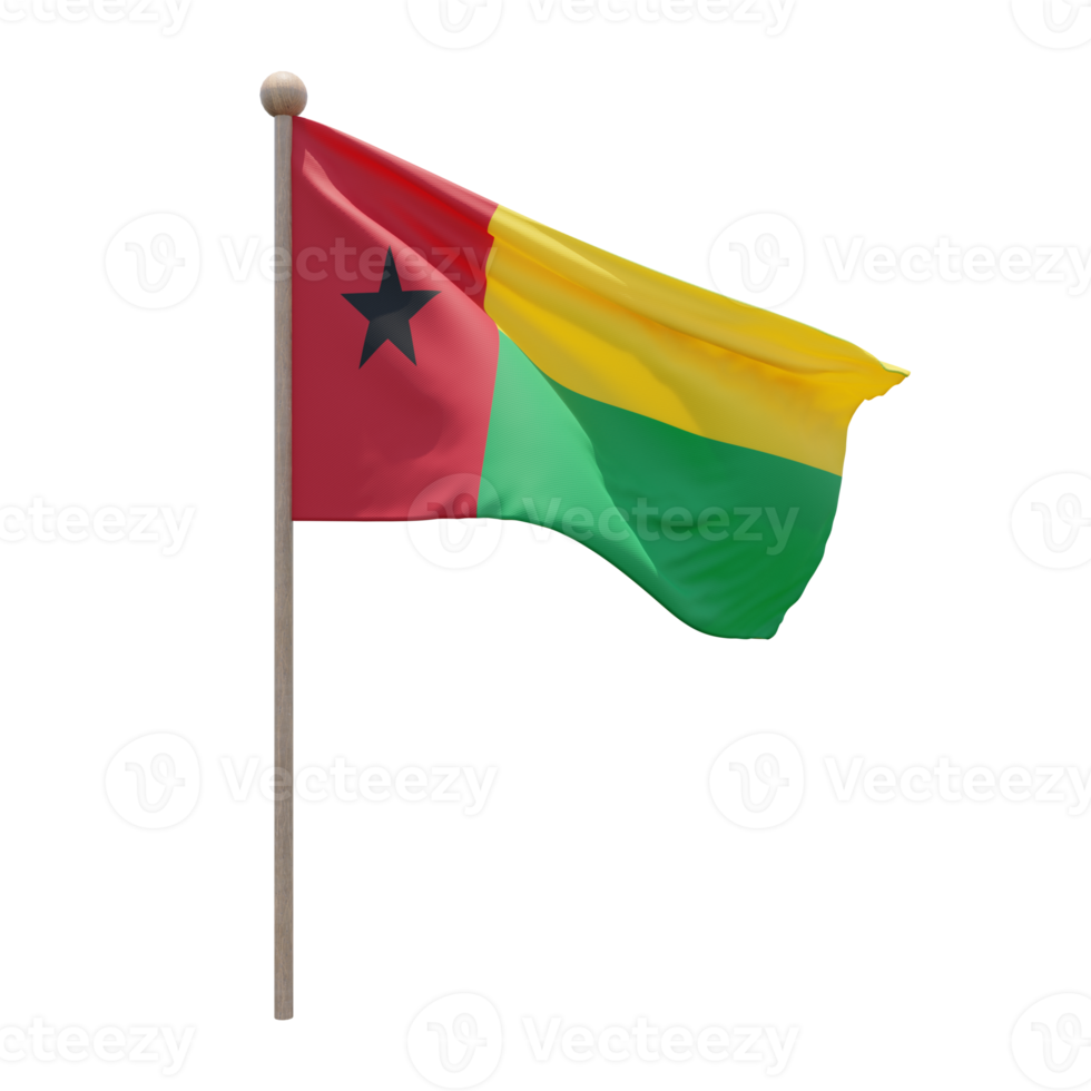 guinea-bissau 3d-illustration flagge auf der stange. Fahnenmast aus Holz png