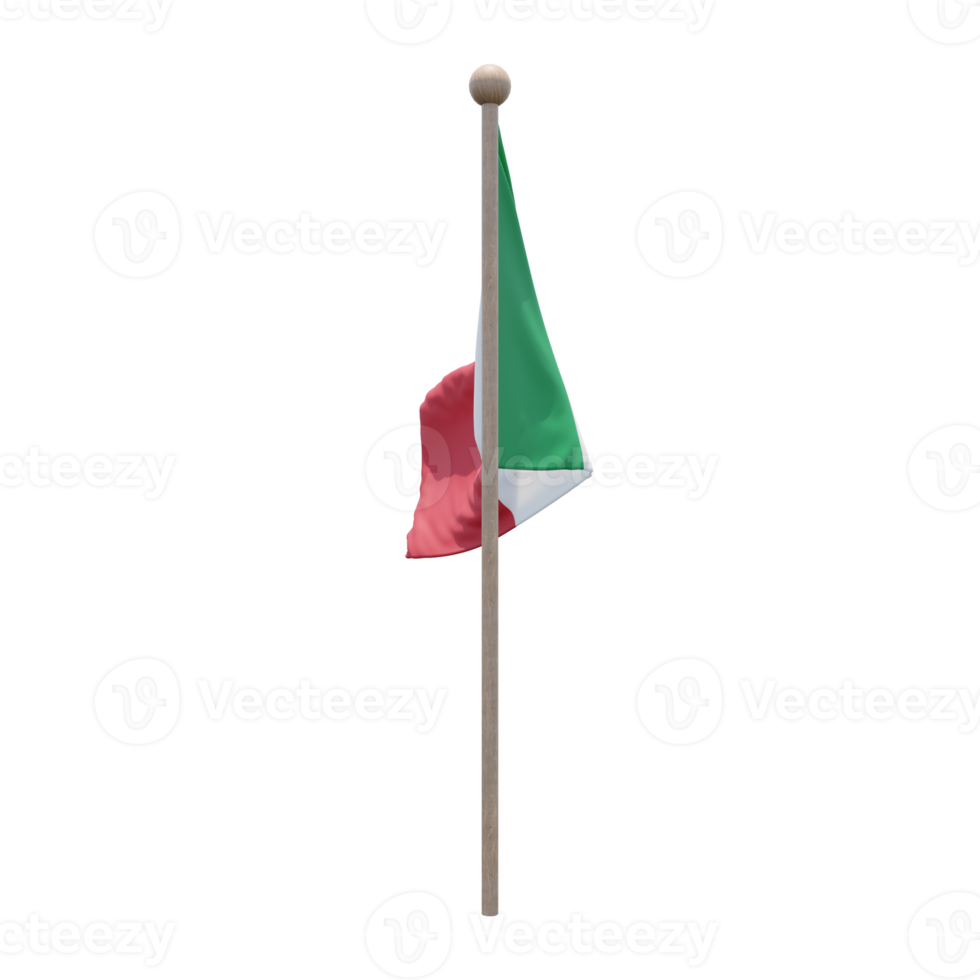 Italië 3d illustratie vlag Aan pool. hout vlaggenmast png