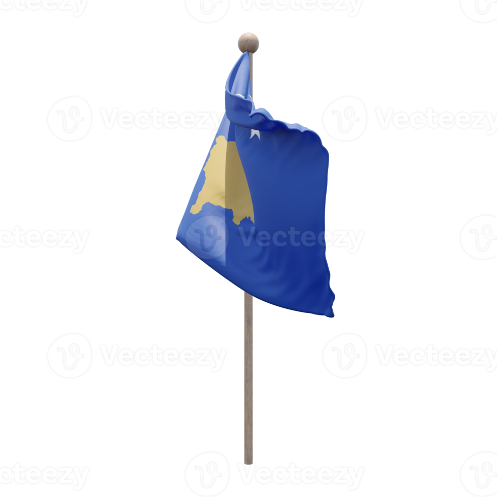 bandeira de ilustração 3d do Kosovo no poste. mastro de madeira png