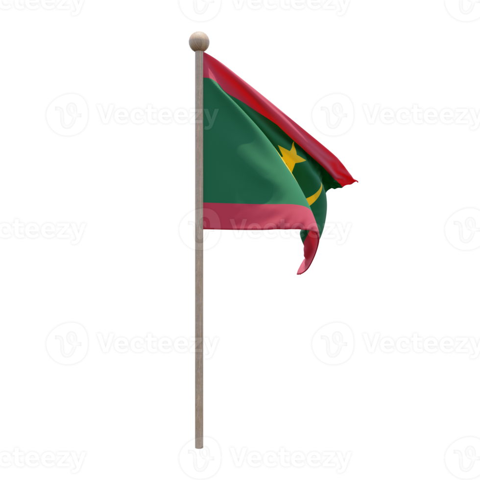 mauritanie drapeau d'illustration 3d sur poteau. mât en bois png
