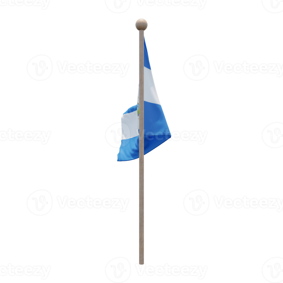 Nicaragua 3d illustration flag on pole. Wood flagpole png