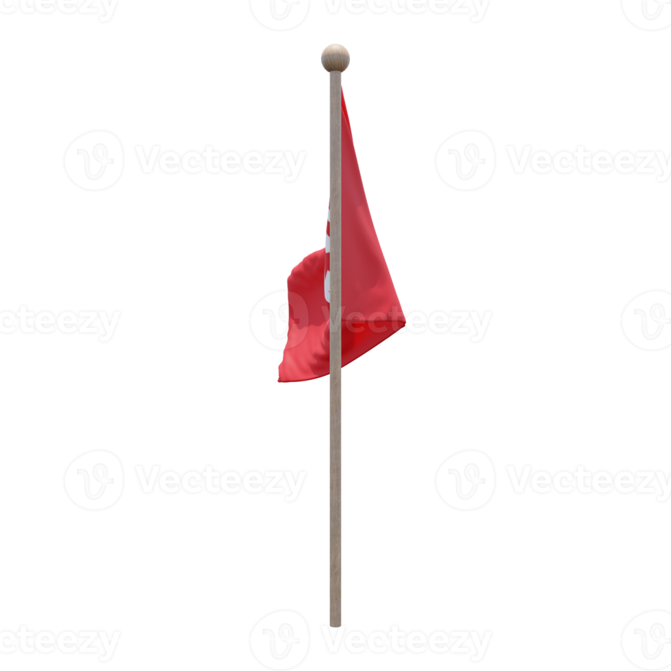 tunesien 3d-illustration flagge auf der stange. Fahnenmast aus Holz png