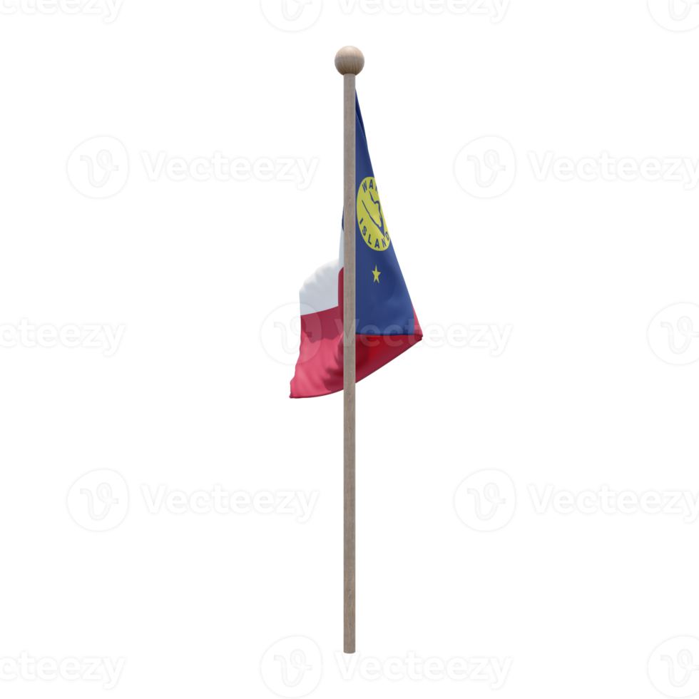 Wake Island 3d illustration flag on pole. Wood flagpole png