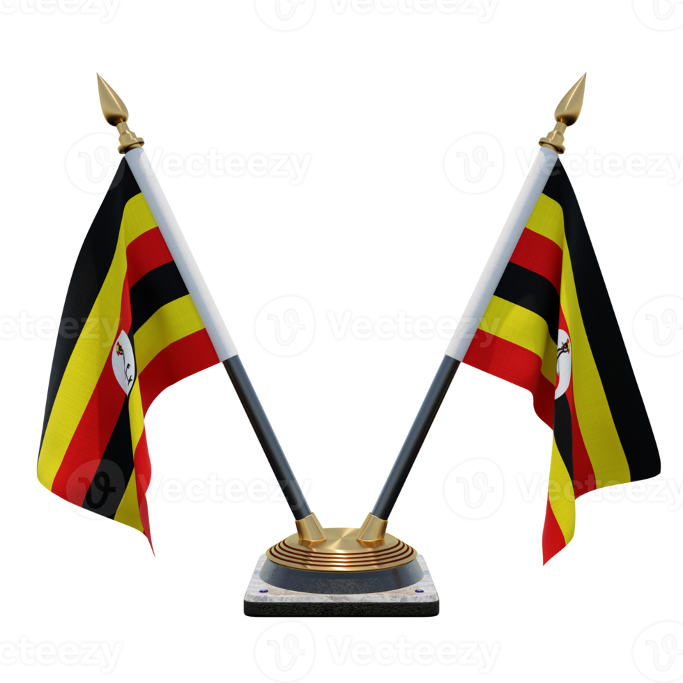 uganda 3d illustration dubbel- v skrivbord flagga stå png