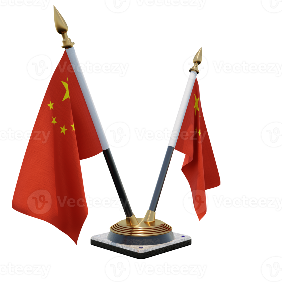 Peoples Republic of China 3d illustration Double V Desk Flag Stand png