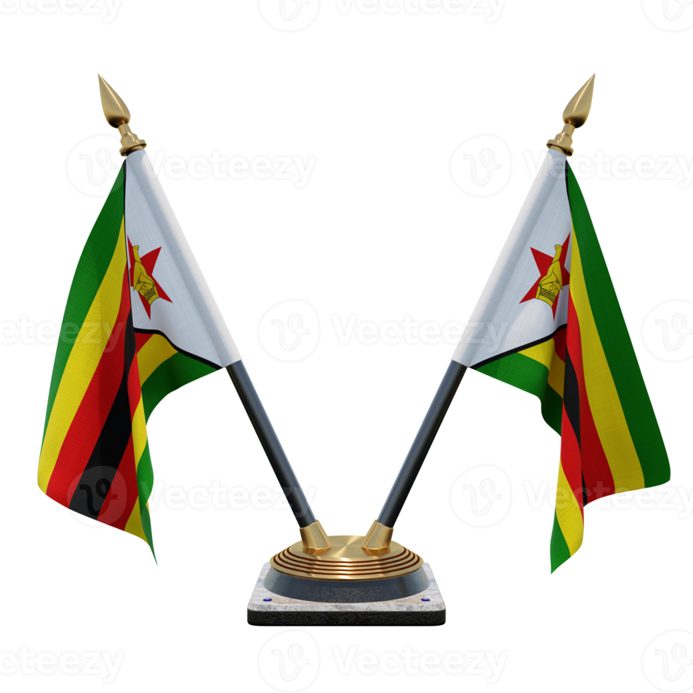 Zimbabwe 3d illustratie dubbele v bureau vlag staan png