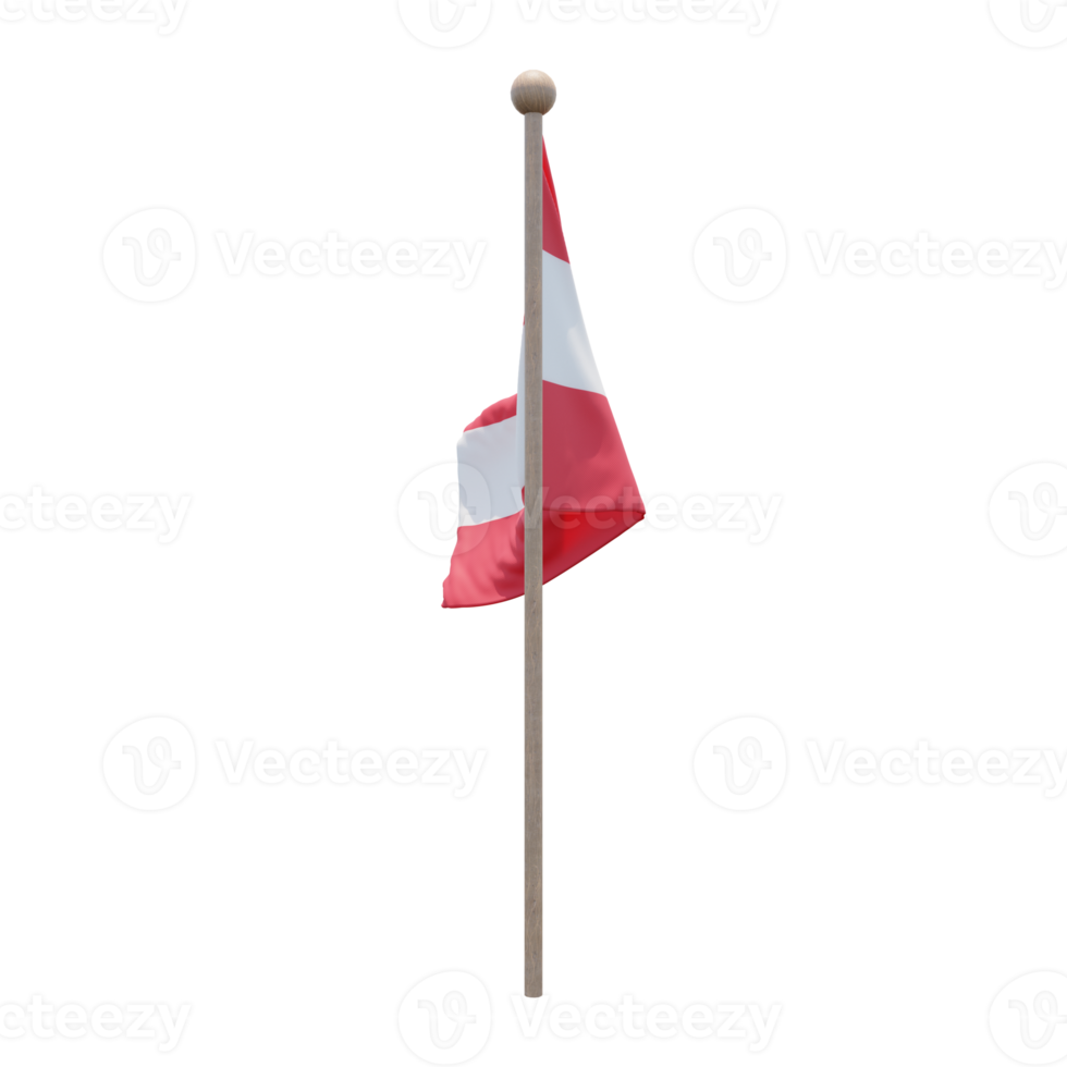 Austria 3d illustration flag on pole. Wood flagpole png