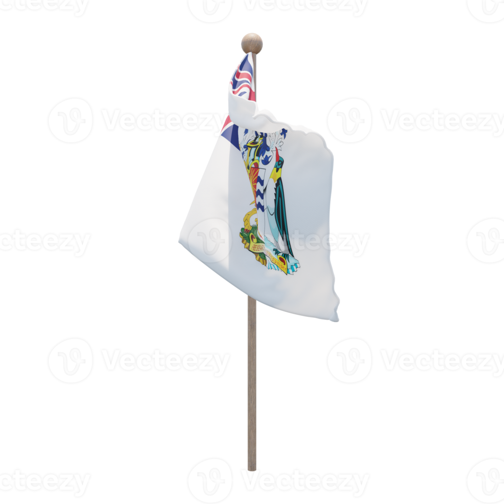 British Antarctic Territory 3d illustration flag on pole. Wood flagpole png