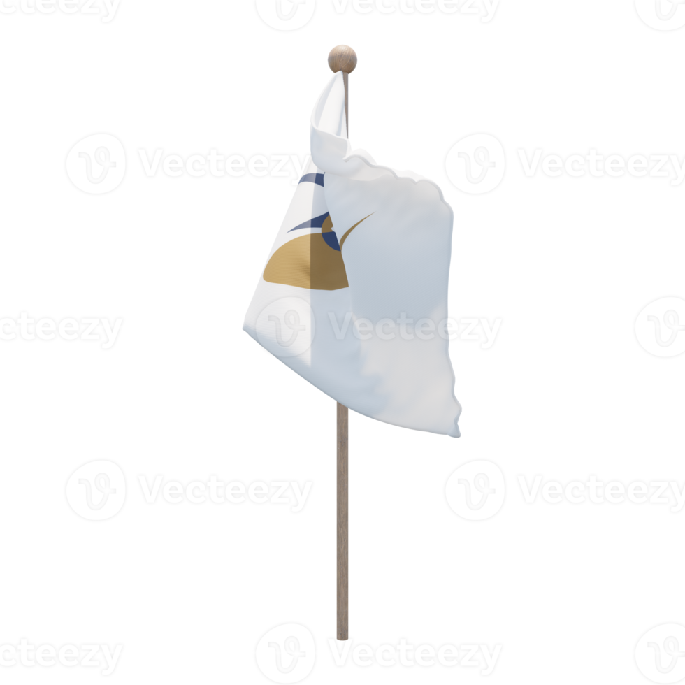 Eurasian Economic Union 3d illustration flag on pole. Wood flagpole png