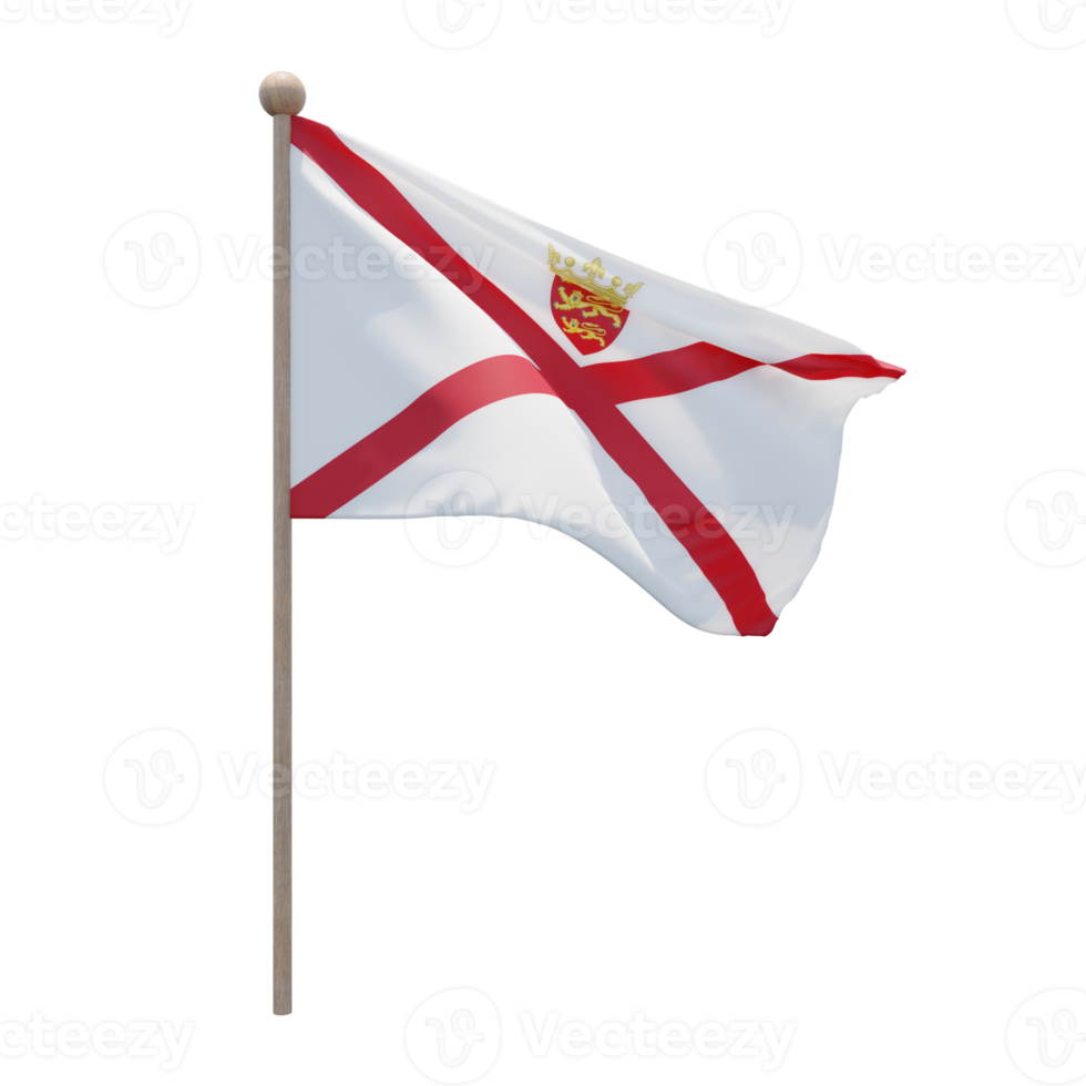 Jersey 3d illustration flag on pole. Wood flagpole png