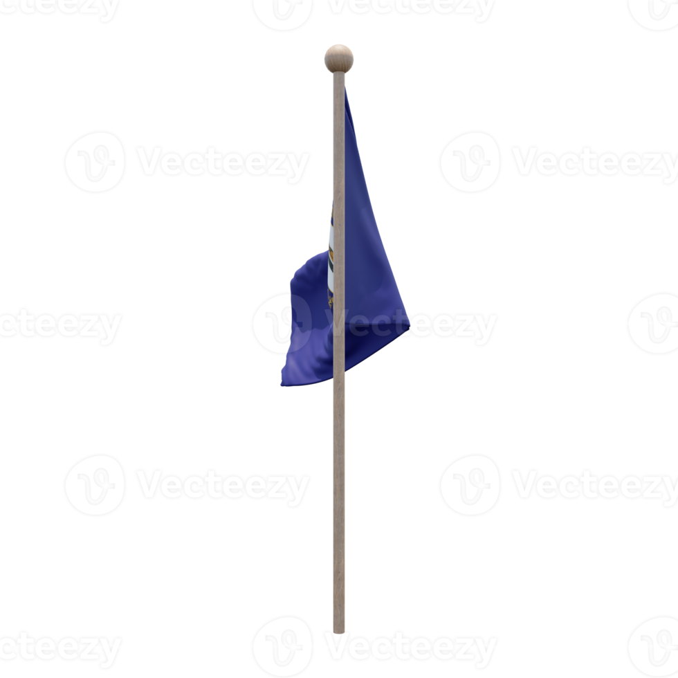 Kentucky 3d illustration flag on pole. Wood flagpole png