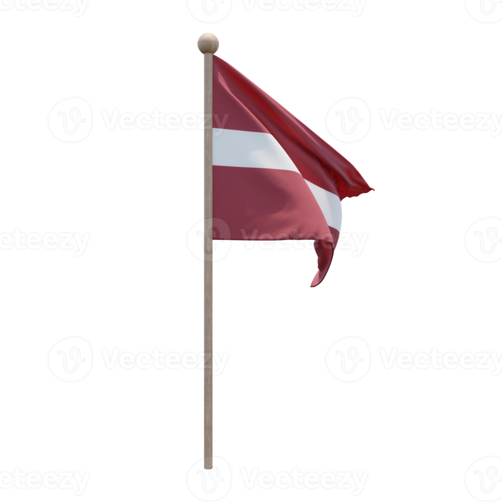 Latvia 3d illustration flag on pole. Wood flagpole png