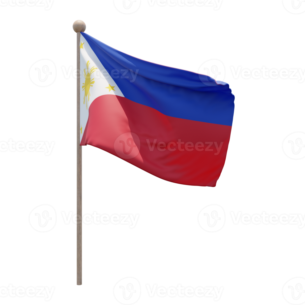 philippinen 3d-illustration flagge auf der stange. Fahnenmast aus Holz png