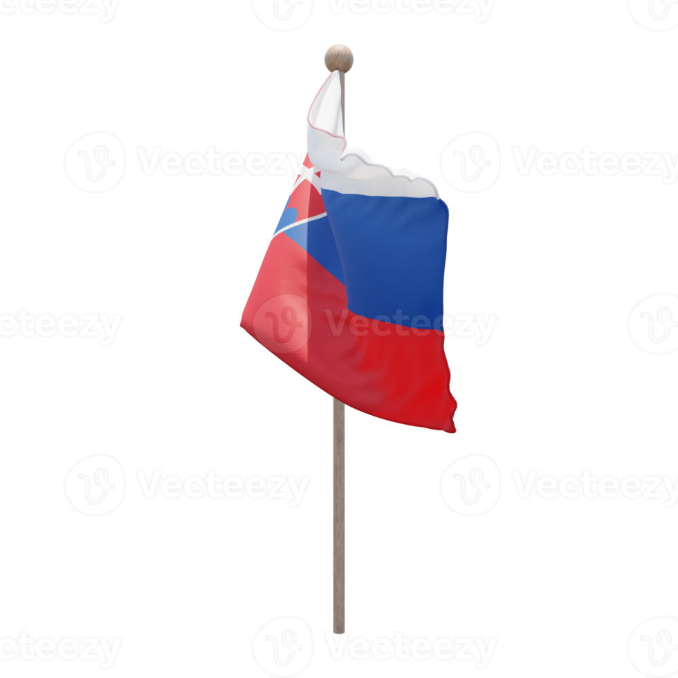Slovakia 3d illustration flag on pole. Wood flagpole png