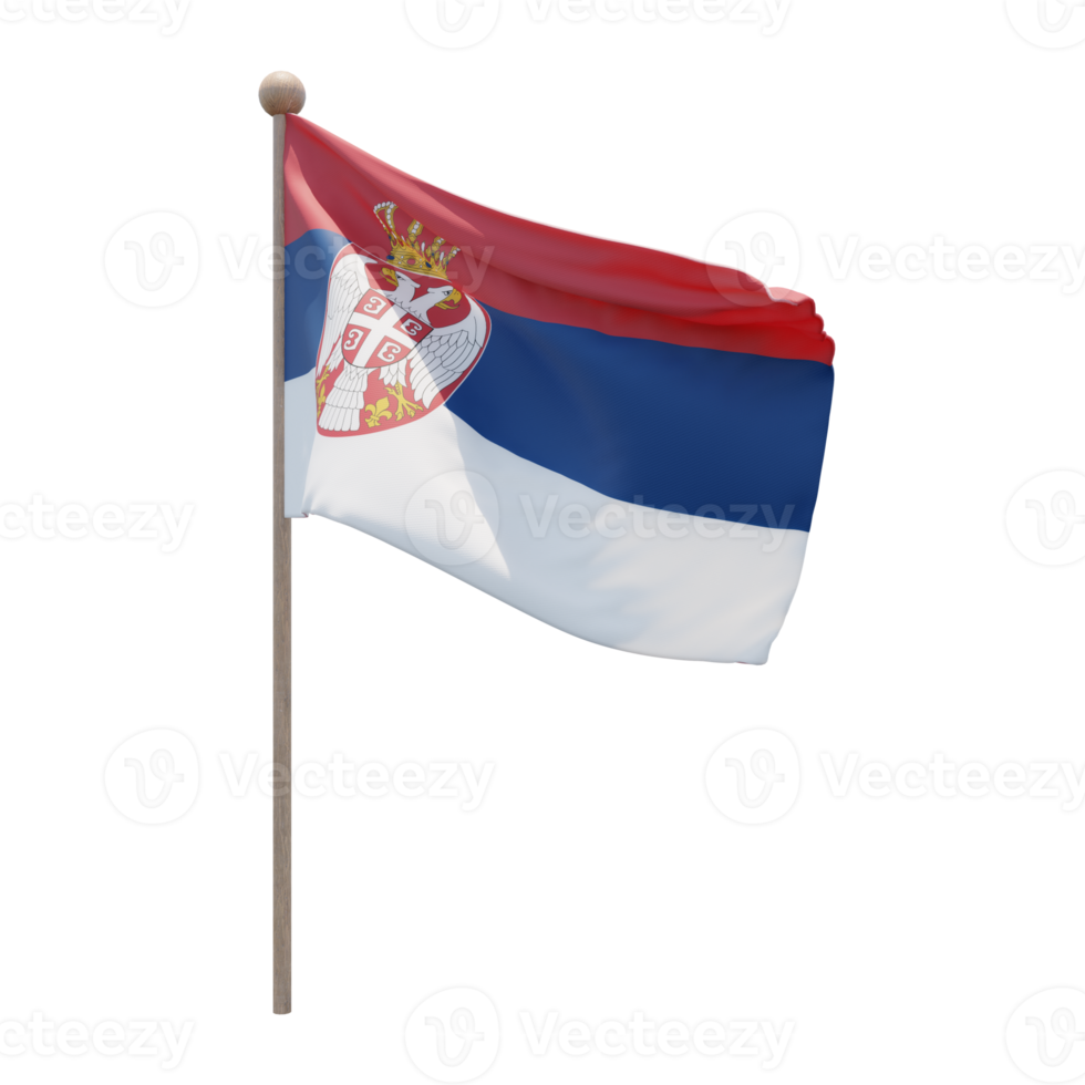 serbien 3d-illustration flagge auf der stange. Fahnenmast aus Holz png