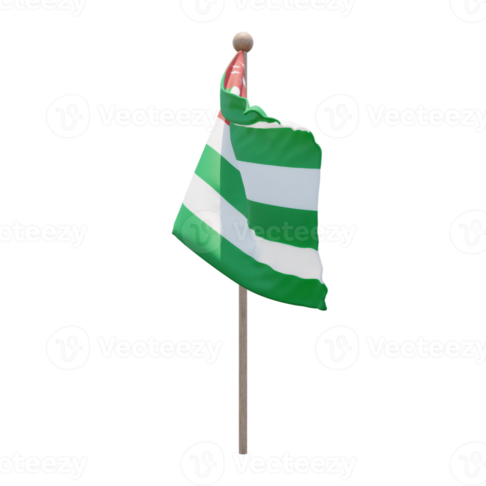 Republic of Abkhazia 3d illustration flag on pole. Wood flagpole png