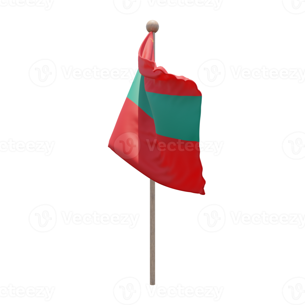 Transnistria 3d illustration flag on pole. Wood flagpole png