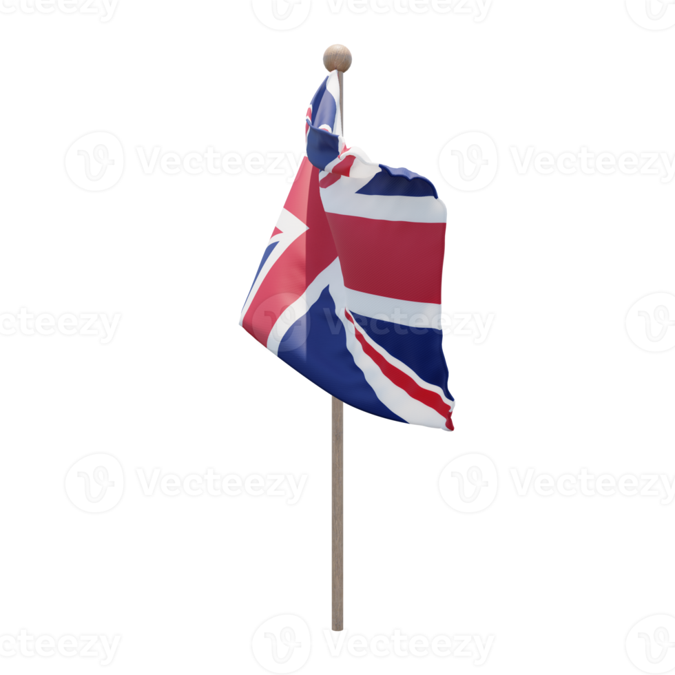 United Kingdom 3d illustration flag on pole. Wood flagpole png