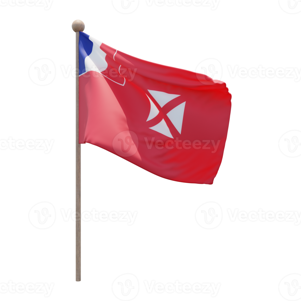Wallis and Futuna 3d illustration flag on pole. Wood flagpole png