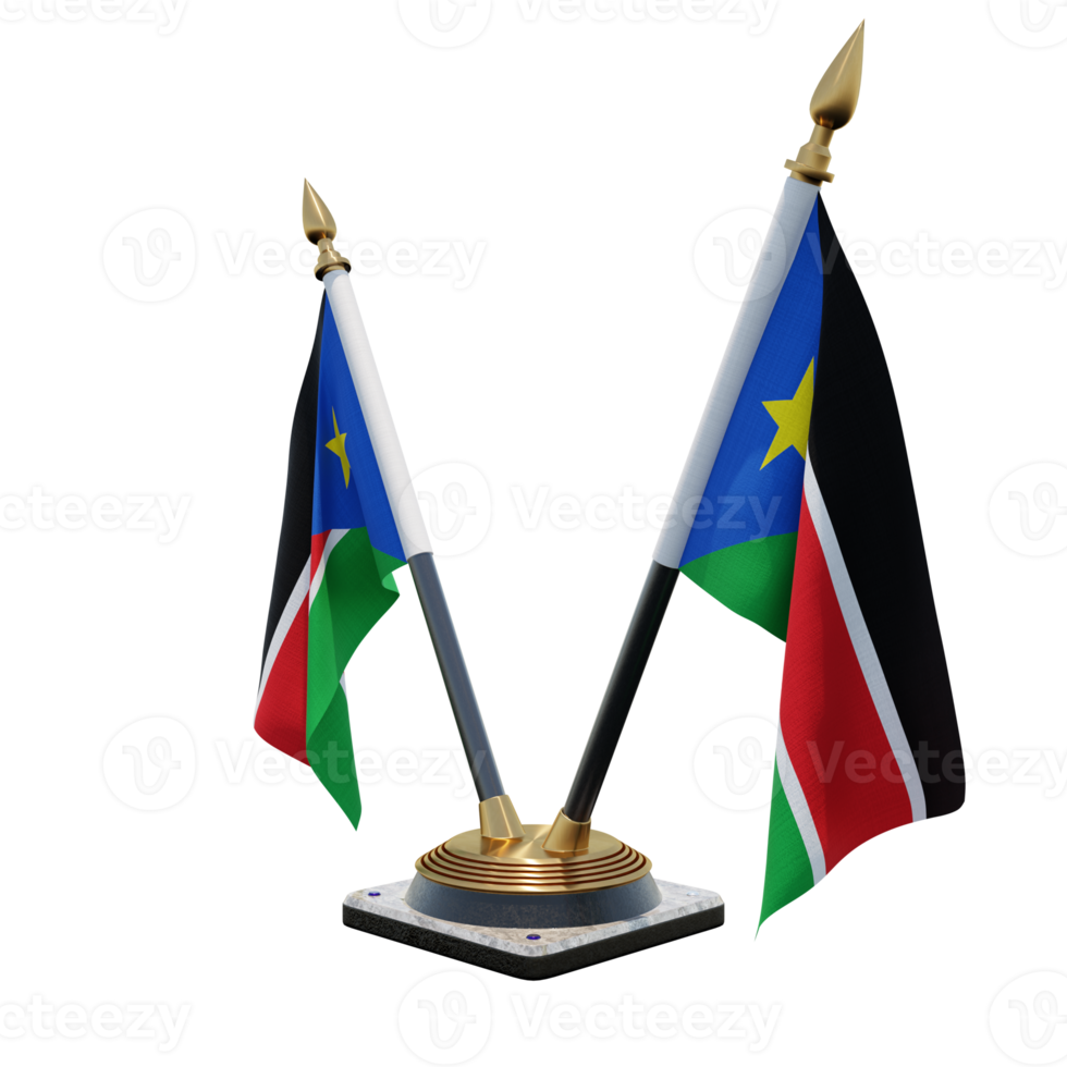 South Sudan 3d illustration Double V Desk Flag Stand png