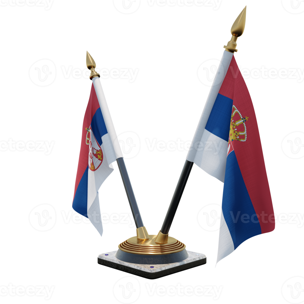 Servië 3d illustratie dubbele v bureau vlag staan png