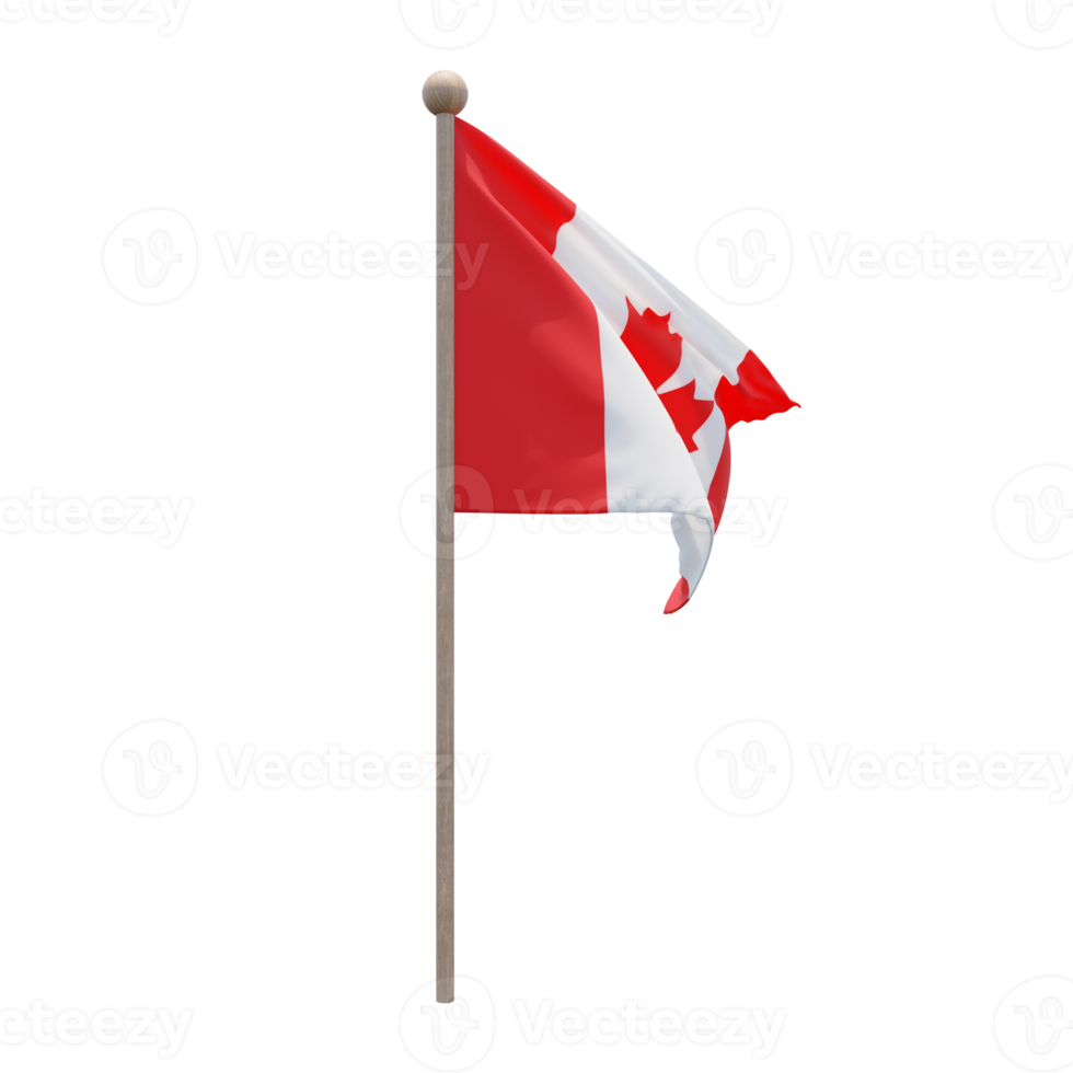 Canada 3d illustration flag on pole. Wood flagpole png