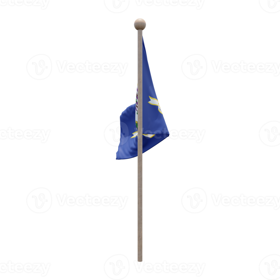 Connecticut 3d illustration flag on pole. Wood flagpole png