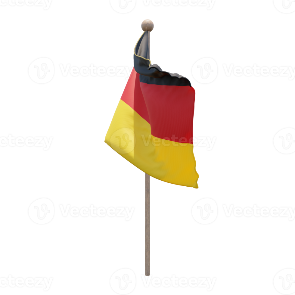 Germany 3d illustration flag on pole. Wood flagpole png