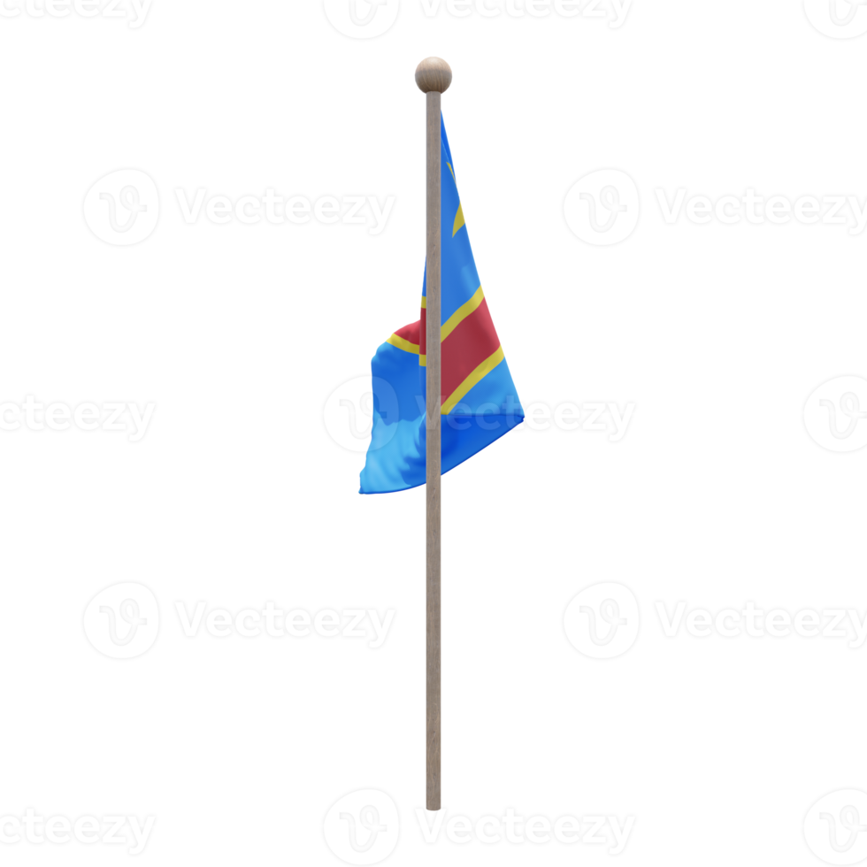 Democratic Republic of Congo 3d illustration flag on pole. Wood flagpole png