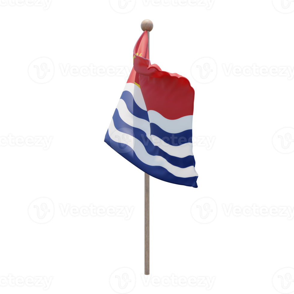 Kiribati 3d illustration flag on pole. Wood flagpole png