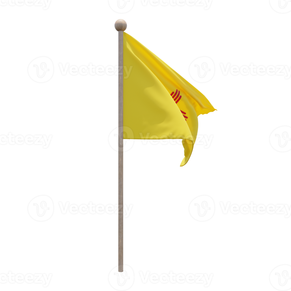 New Mexico 3d illustration flag on pole. Wood flagpole png