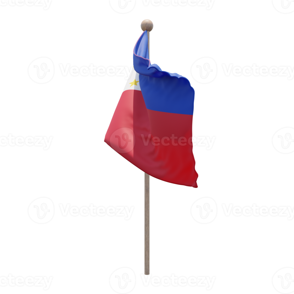 Philippines 3d illustration flag on pole. Wood flagpole png