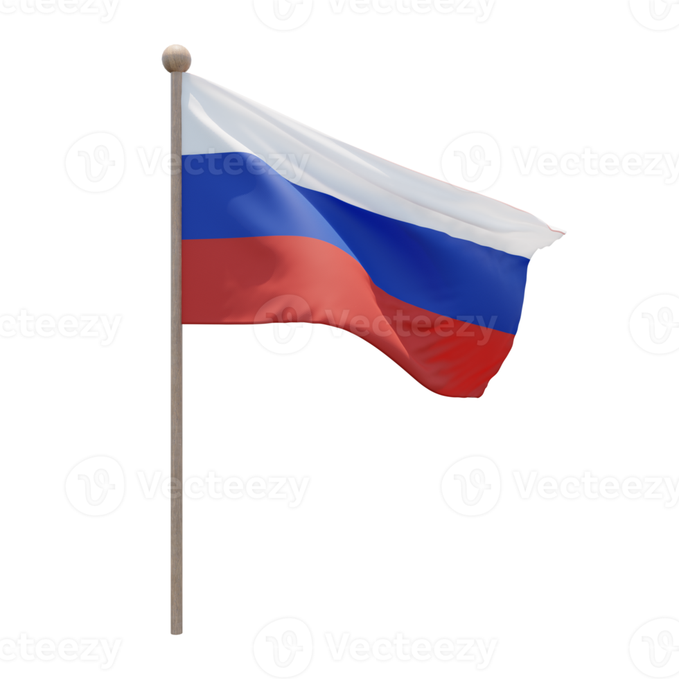 Russia 3d illustration flag on pole. Wood flagpole 11285517 PNG