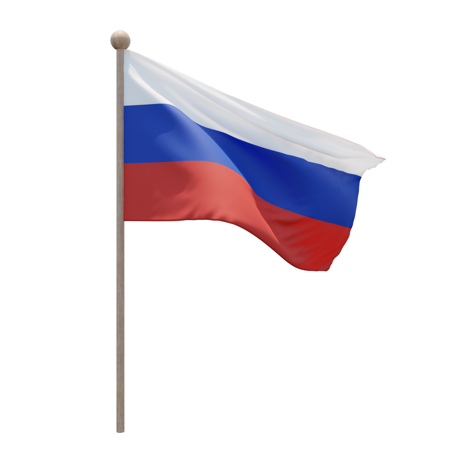 Russia 3d illustration flag on pole. Wood flagpole 11285517 PNG
