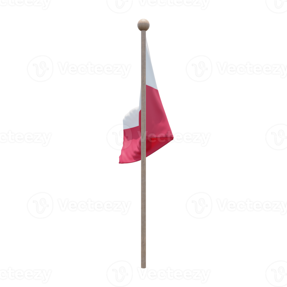 Poland 3d illustration flag on pole. Wood flagpole png