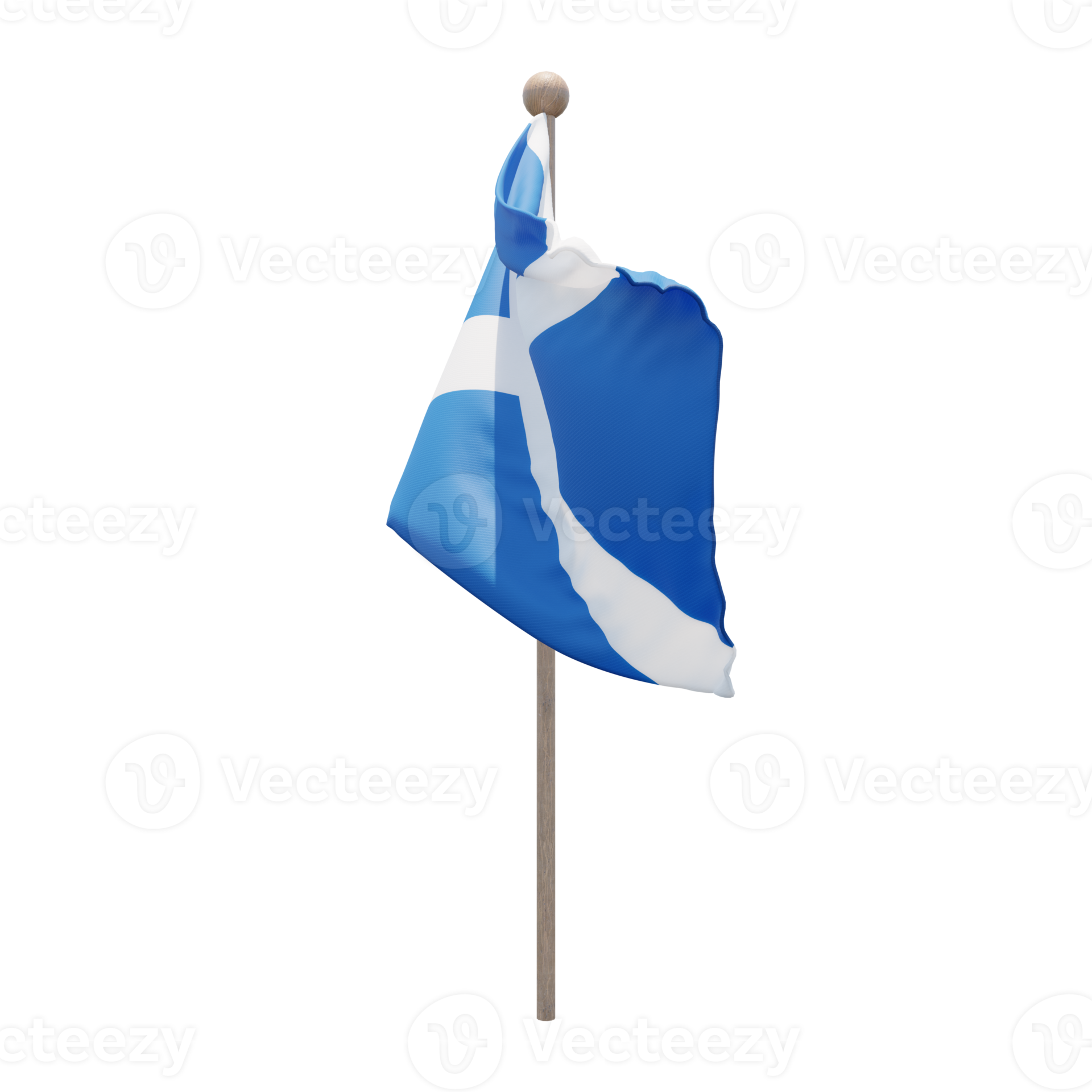 Scotland 3d illustration flag on pole. Wood flagpole 11285523 PNG