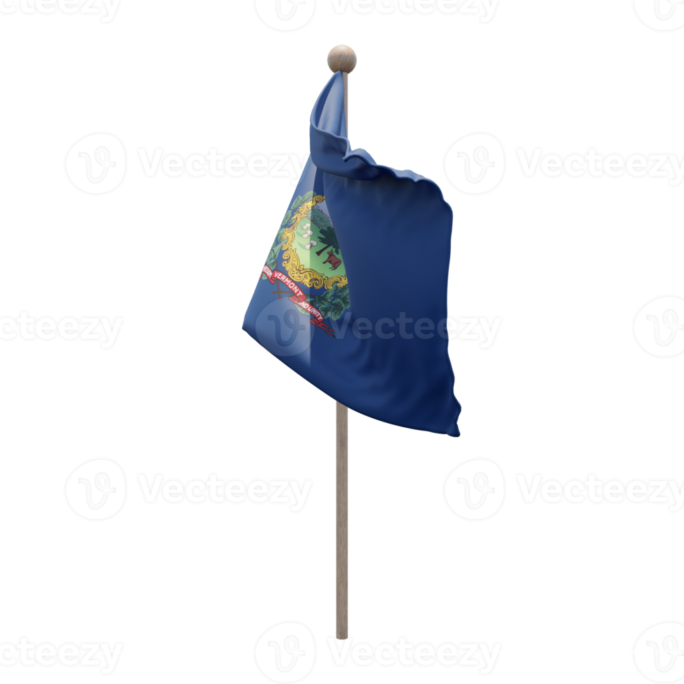 Vermont 3d illustration flag on pole. Wood flagpole png