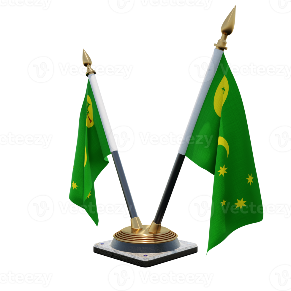 Cocos Keeling Islands 3d illustration Double V Desk Flag Stand png