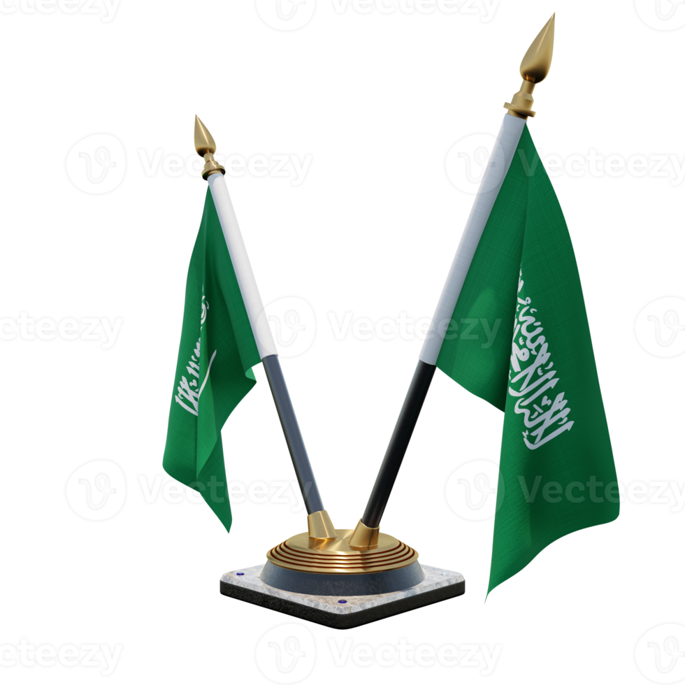 Saudi Arabia 3d illustration Double V Desk Flag Stand png